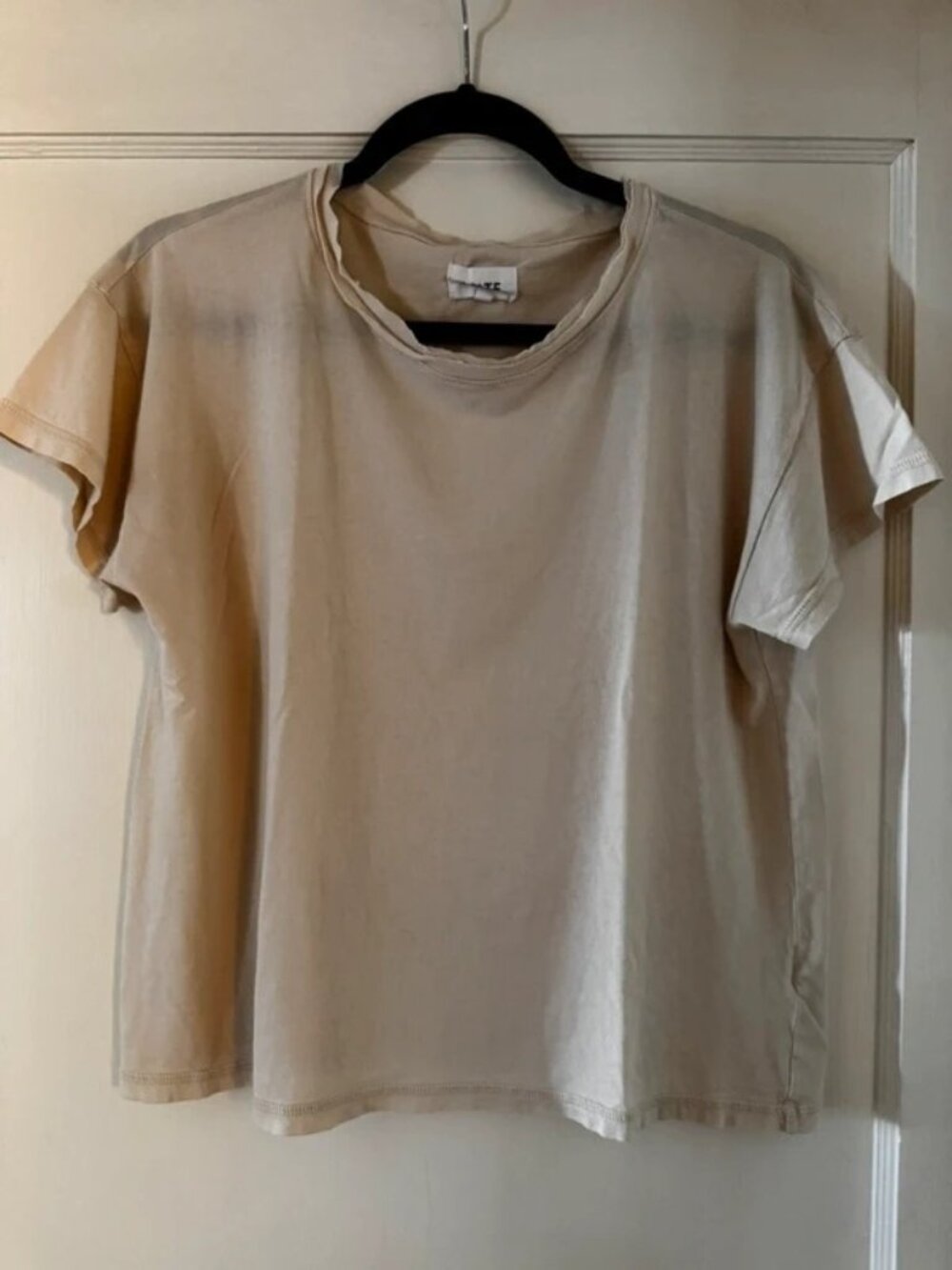 MATE the Label Ecru/Cream Distressed Raw Neck Tee - Size Small